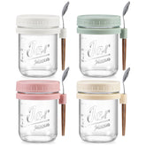 LANDNEOO 4-pack overnight oats containers with clear glass showing contents.