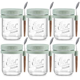 LANDNEOO 6-pack overnight oats jars in green with 16 oz capacity for meal prep.