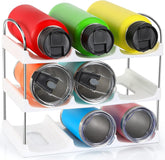 LANDNEOO stackable bottle organizer on white finish keeps bottles organized and accessible.