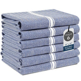 Lane Linen kitchen towel folded in blue chambray showing durable absorbent cotton
