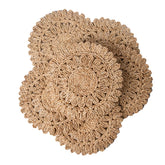 Laquedecraft round corn husk placemats in 13.8-inch on table, natural rustic charm and protection
