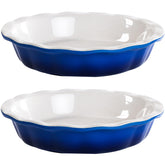 Lareina ceramic deep-dish pie pan blue front view for even baking
