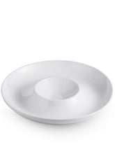 Lauchuh porcelain chip and dip set with divided sections for dips and snacks.