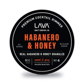 LAVA Premium Habanero & Honey Cocktail Rimmer jar front viewing premium ingredients.