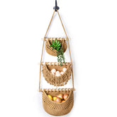Lawei three-tier hanging fruit basket assembly demonstrates space-saving kitchen organization.