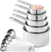 Laxinis World stainless steel measuring cups set for precise recipe measurements.
