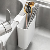 LazyzBeez compact drainer with utensil holder keeps cutlery organized.