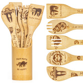 LBCIGOR 6pc sloth bamboo spoon set for fun cooking and organization.