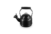 Le Creuset Demi Tea Kettle whistle signals boil for quick tea or coffee.