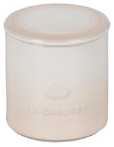Le Creuset garlic keeper Meringue side view showing durable stoneware.