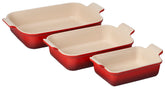 Le Creuset Heritage 12.5 inch rectangular dish in cerise offers even browning for desserts