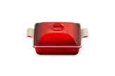 Le Creuset Heritage Shallow Square Casserole Cerise for oven-to-table meals with even browning.