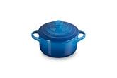 Le Creuset Mini Round Cocotte Marseille lid, ideal for single-serving portions and even browning.