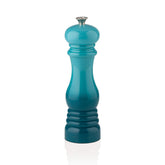 Le Creuset salt mill front view in Caribbean color for stylish seasoning.