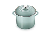 Le Creuset 10 qt stockpot in Sea Salt heats quickly for soups and stocks