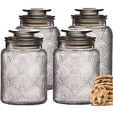 Le'raze vintage glass canister set with airtight lids for fresh pantry storage.