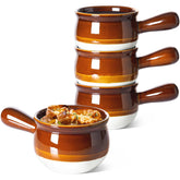 LE TAUCI French Onion Soup Bowls with two-hole handles for safe, easy transfer from oven to table