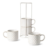 LE TAUCI stackable coffee mugs with stand in Arctic White for organized storage