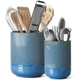 LE TAUCI large navy glaze utensil holder keeping counter tidy and organized.