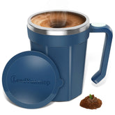 LeadYuantop self-stirring mug blue body for quick on-the-go coffee mixing.