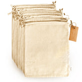 Leafico large 10x12 inch muslin bags opened for easy viewing and access.