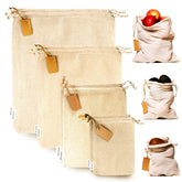 Leafico muslin bags set of eight with drawstrings for versatile bulk storage