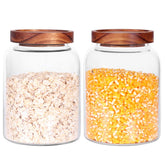 Leaves and Trees Y glass jar with airtight lid for clear, organized pantry storage.