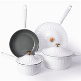 Lebof 7-piece nonstick ceramic set in pearl white for even heating
