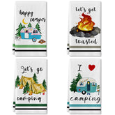 Lebsitey Camping Towels with tents pattern for quick dish drying.