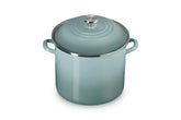 Le Creuset Sea Salt 12 qt stockpot, front view, fast boiling potential