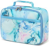 LEDAOU Marble Blue lunch bag in square shape keeps lunches organized for school or outings.