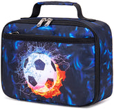 LEDAOU soccer blue lunch box front view with durable handle for school use