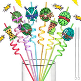 LEDUO Ninja Green Turtles Straws with turtle shell designs for kid-friendly party decor.