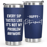 Leebbsin retirement tumbler with lid, durable stainless steel and spill-resistant seal.