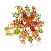 Legigo flower red rhinestone napkin ring enhances cloth napkins with festive sparkle.