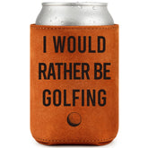 LEJIAJINW leather can cooler keeps a 12oz drink cold on the golf course.