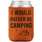 LEJIAJINW leather koozie keeps a 12oz drink cold on outdoor adventures.