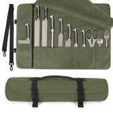 Lelezone Chef Knife Roll Bag with open compartments for quick knife access