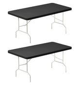 Lemict 6FT black spandex tablecloth draped over a table for a smooth, professional finish.