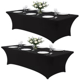 Lemict black 8ft tablecloth on display table, wrinkle-free for a professional booth look