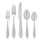 Lenox Butterfly Meadow 65-piece flatware set laid out for twelve guests, durable stainless steel.