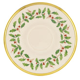 Lenox Holiday Tea Saucer with holly motif for festive table settings.