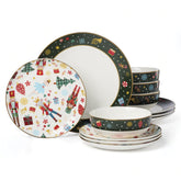 Lenox Nutcracker Ballet dinner plates with detailed motif and gold trim for festive dining
