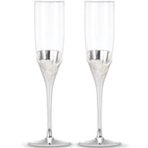 Lenox True Love flutes pair with silverplate finish, ideal for toasts.