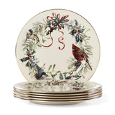 Lenox Winter Greetings dinner plate with gold edge for festive holiday dining.