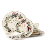 Lenox Winter Greetings dinner plates with festive red and green motif for elegant holiday dining