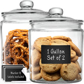 Le'raze 1-gallon glass cookie jar with lid closed, ideal for pantry organization.