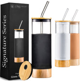 Le'raze 20oz glass tumbler with bamboo lid for on-the-go hydration and durability