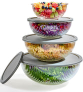 Le'raze 8-piece glass bowls with airtight lids for fresh meal prep.