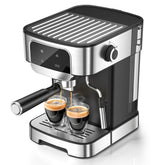 LERTIN espresso machine front view with LED screen and compact design.